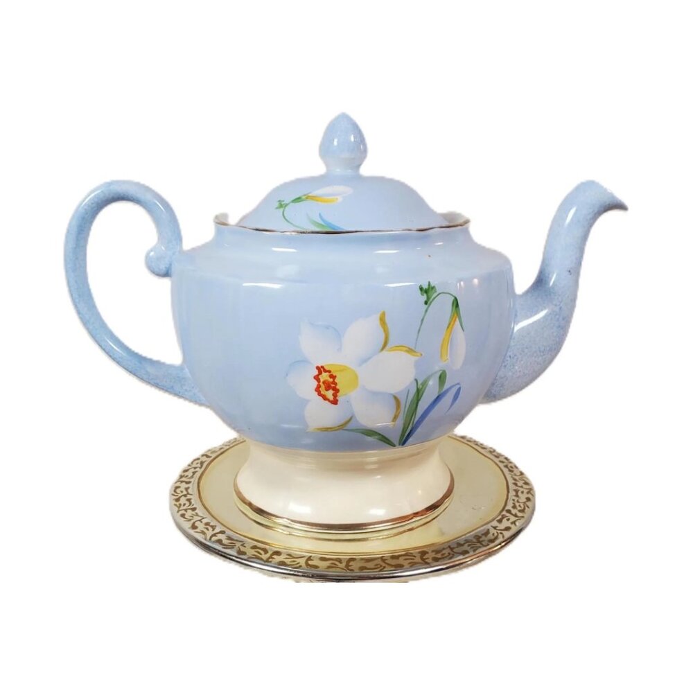 Vintage Royal Standard Staffordshire Blue Daffodil Teapot